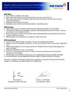 3899 Messer Americas HSE Policy 2019 cover